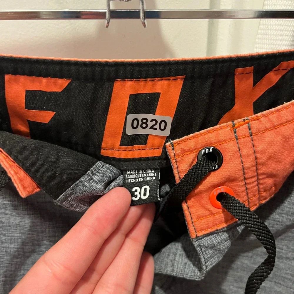 Fox Racing 360 Board Shorts Mens 30 Grey Orange Black Logo Swim Trunks Cargo